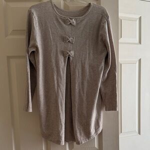 Taupe Long Sleeve Bow Detail High-Low Sweater – Size XL - Soft